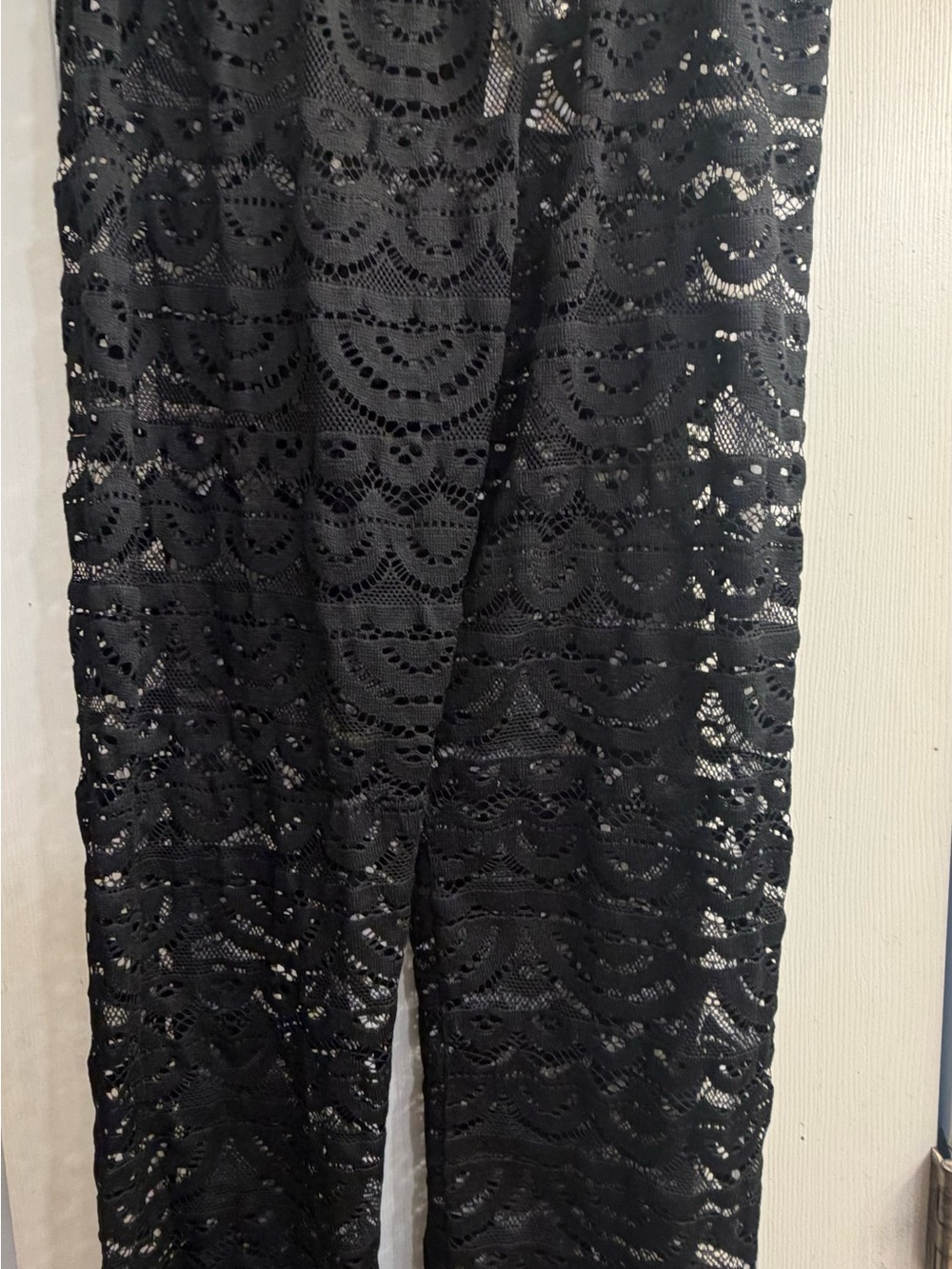 Macy's Black Crochet Swim Cover-up Pants with Sheer Panels
